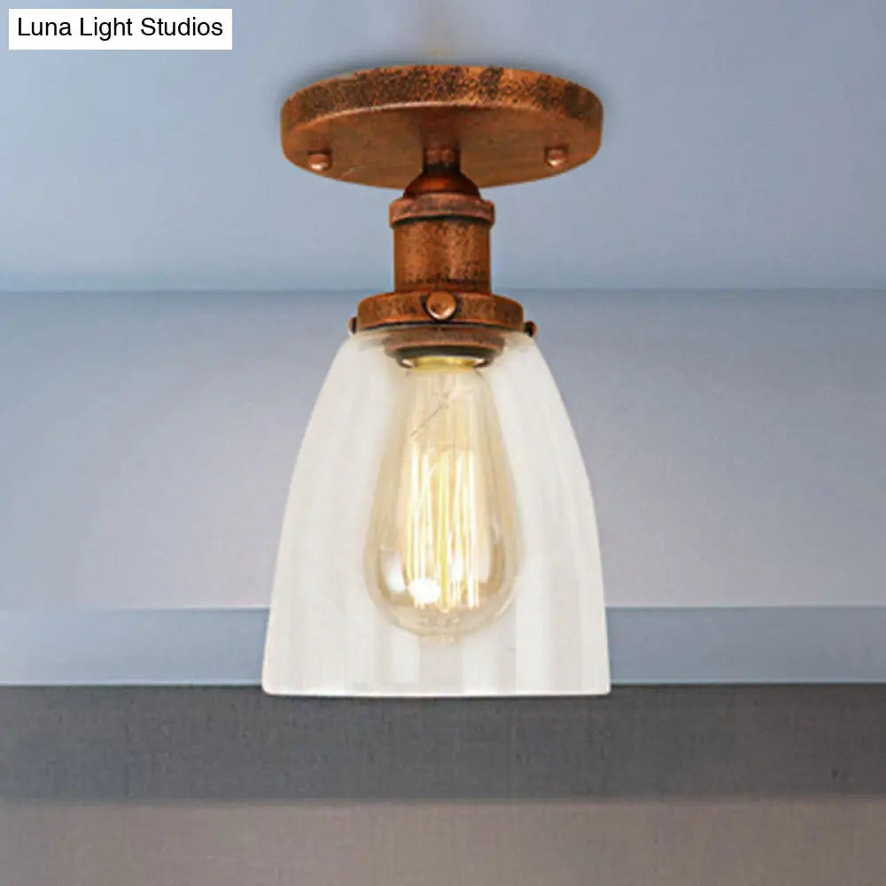 DecorBites™ DecorBites™ Semi Flush Mount Clear Glass Cone Industrial Ceiling Light Fixture with One Bulb in Silver/Brass/Rust