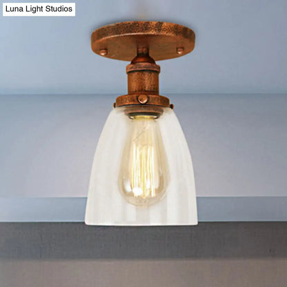 DecorBites™ DecorBites™ Semi Flush Mount Clear Glass Cone Industrial Ceiling Light Fixture with One Bulb in Silver/Brass/Rust