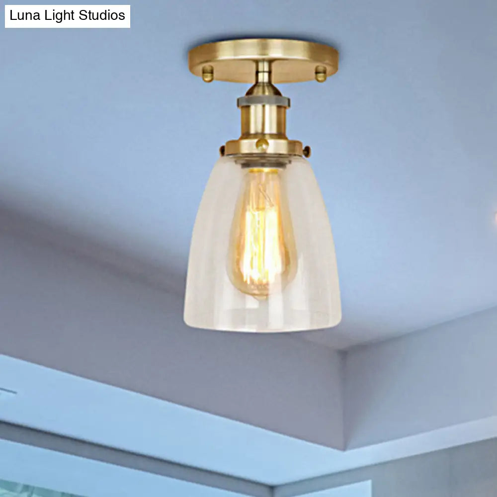DecorBites™ DecorBites™ Semi Flush Mount Clear Glass Cone Industrial Ceiling Light Fixture with One Bulb in Silver/Brass/Rust