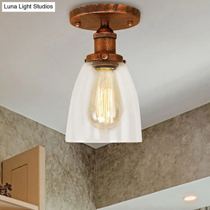 DecorBites™ DecorBites™ Semi Flush Mount Clear Glass Cone Industrial Ceiling Light Fixture with One Bulb in Silver/Brass/Rust