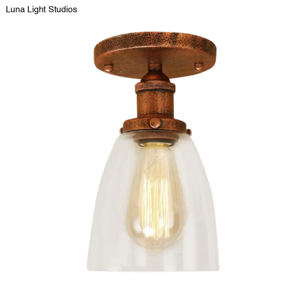 DecorBites™ DecorBites™ Semi Flush Mount Clear Glass Cone Industrial Ceiling Light Fixture with One Bulb in Silver/Brass/Rust