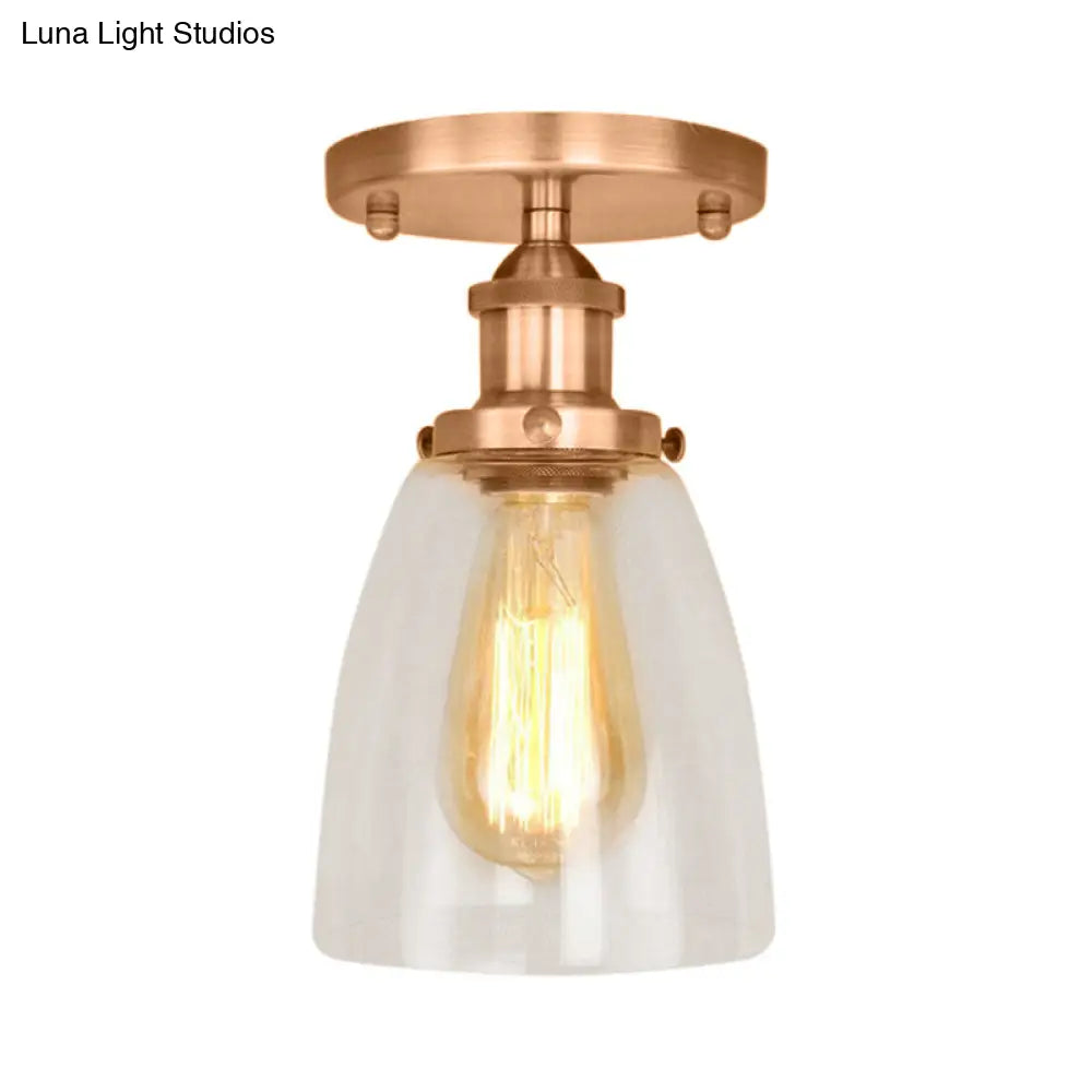 DecorBites™ DecorBites™ Semi Flush Mount Clear Glass Cone Industrial Ceiling Light Fixture with One Bulb in Silver/Brass/Rust