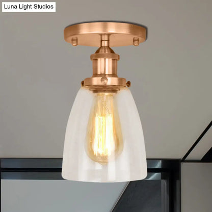 DecorBites™ DecorBites™ Semi Flush Mount Clear Glass Cone Industrial Ceiling Light Fixture with One Bulb in Silver/Brass/Rust