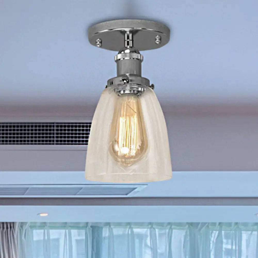 DecorBites™ DecorBites™ Semi Flush Mount Clear Glass Cone Industrial Ceiling Light Fixture with One Bulb in Silver/Brass/Rust