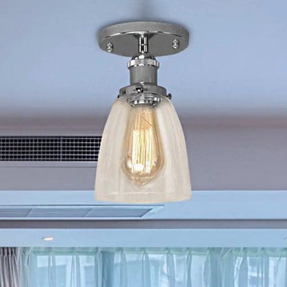 DecorBites™ DecorBites™ Semi Flush Mount Clear Glass Cone Industrial Ceiling Light Fixture with One Bulb in Silver/Brass/Rust