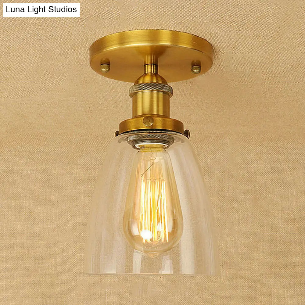 DecorBites™ DecorBites™ Semi Flush Mount Clear Glass Cone Industrial Ceiling Light Fixture with One Bulb in Silver/Brass/Rust