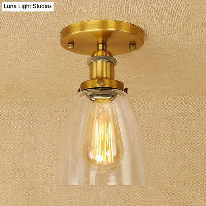 DecorBites™ DecorBites™ Semi Flush Mount Clear Glass Cone Industrial Ceiling Light Fixture with One Bulb in Silver/Brass/Rust