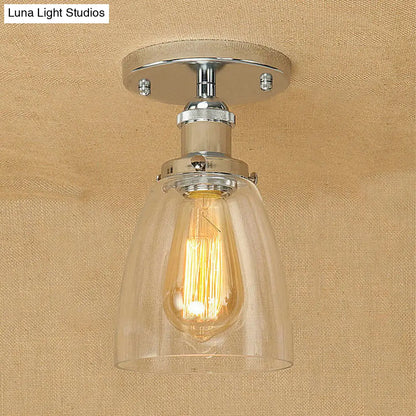 DecorBites™ DecorBites™ Semi Flush Mount Clear Glass Cone Industrial Ceiling Light Fixture with One Bulb in Silver/Brass/Rust