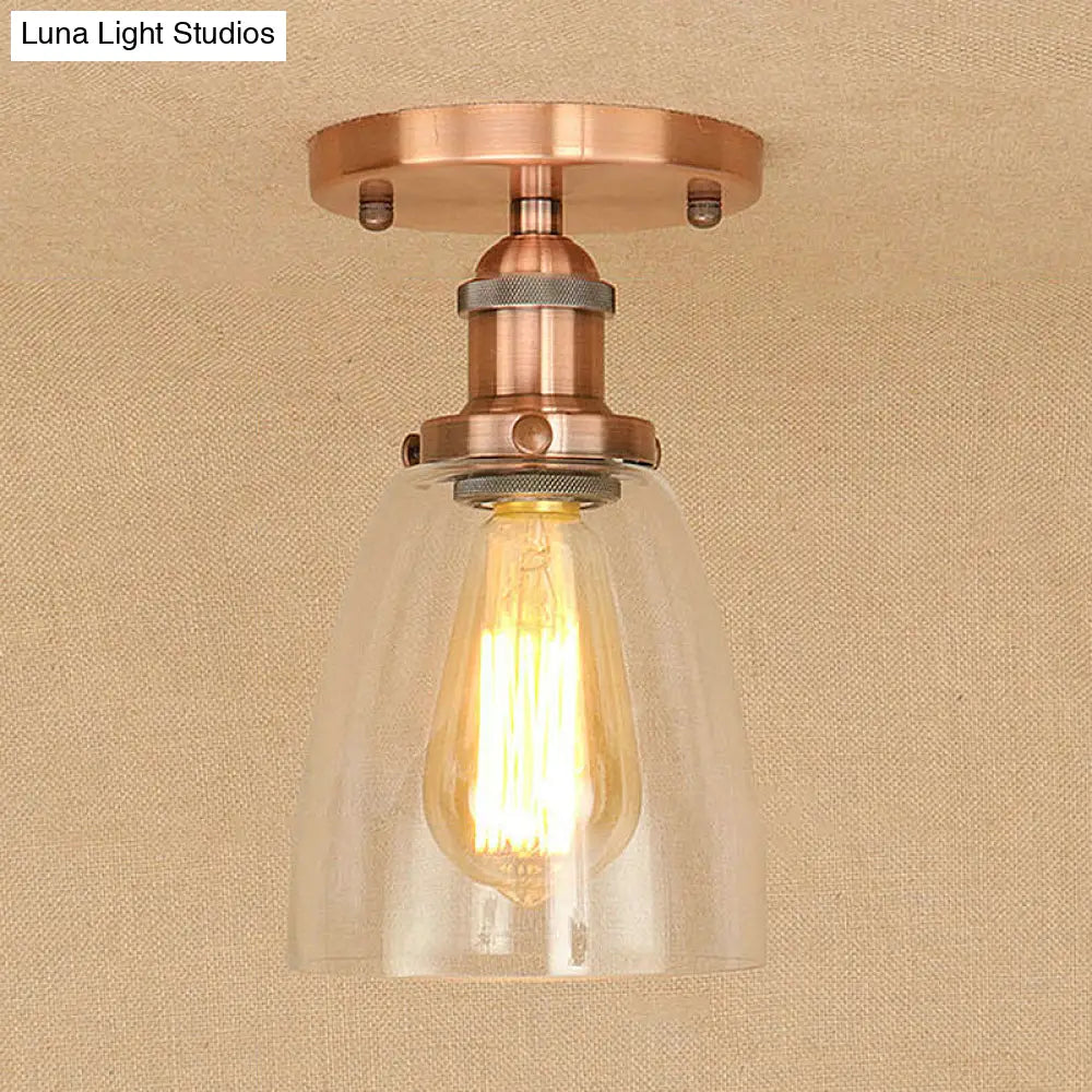 DecorBites™ DecorBites™ Semi Flush Mount Clear Glass Cone Industrial Ceiling Light Fixture with One Bulb in Silver/Brass/Rust
