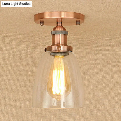 DecorBites™ DecorBites™ Semi Flush Mount Clear Glass Cone Industrial Ceiling Light Fixture with One Bulb in Silver/Brass/Rust