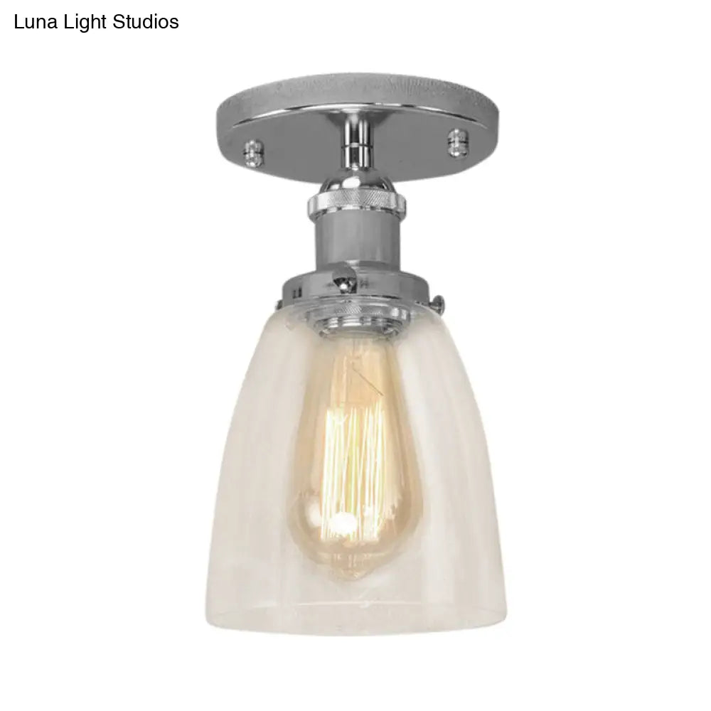 DecorBites™ DecorBites™ Semi Flush Mount Clear Glass Cone Industrial Ceiling Light Fixture with One Bulb in Silver/Brass/Rust
