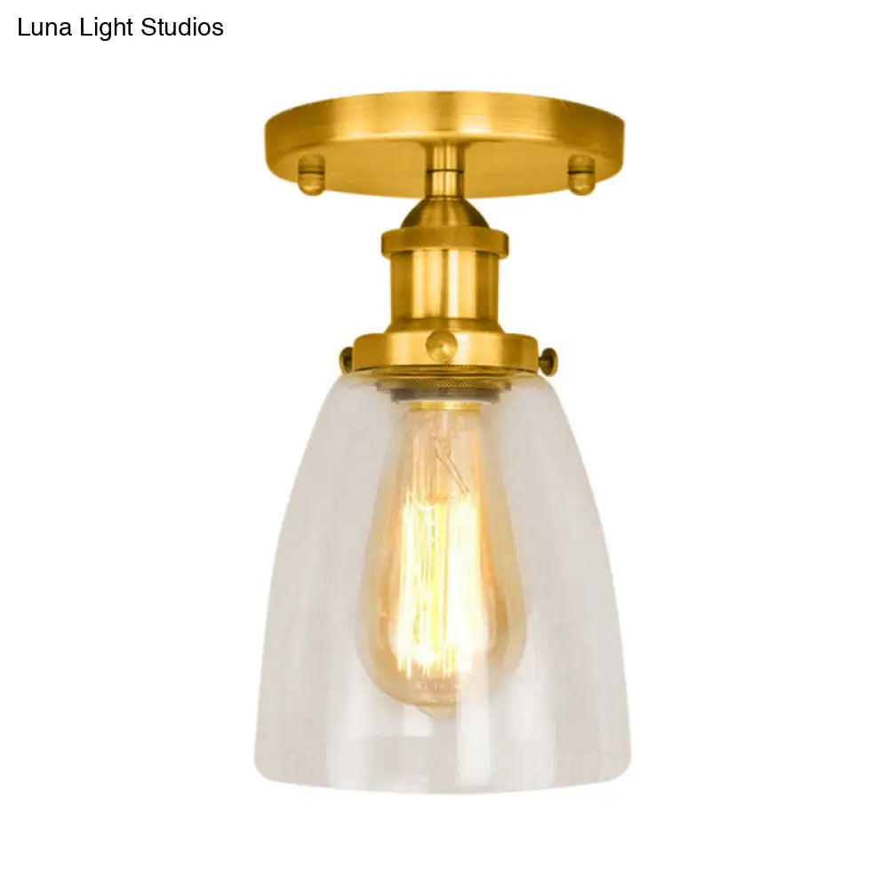 DecorBites™ DecorBites™ Semi Flush Mount Clear Glass Cone Industrial Ceiling Light Fixture with One Bulb in Silver/Brass/Rust