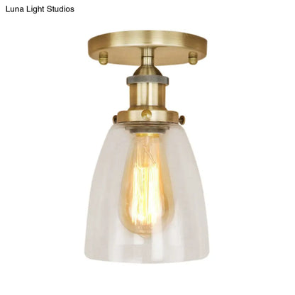 DecorBites™ DecorBites™ Semi Flush Mount Clear Glass Cone Industrial Ceiling Light Fixture with One Bulb in Silver/Brass/Rust