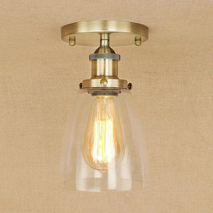 DecorBites™ DecorBites™ Semi Flush Mount Clear Glass Cone Industrial Ceiling Light Fixture with One Bulb in Silver/Brass/Rust
