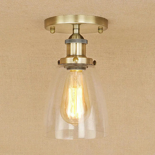 DecorBites™ DecorBites™ Semi Flush Mount Clear Glass Cone Industrial Ceiling Light Fixture with One Bulb in Silver/Brass/Rust