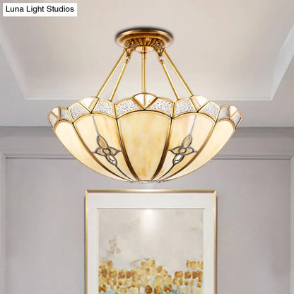 DecorBites™ DecorBites™ Semi-Flush Mount Colonial Bedroom Light Fixture - 4 Bulbs, Frosted Glass, Brass Finish, Close to Ceiling Lighting - 18"/19.5" W Dome