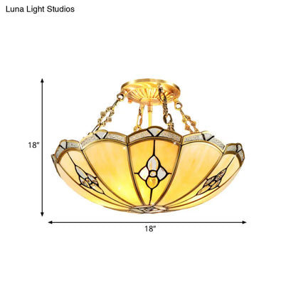 DecorBites™ DecorBites™ Semi-Flush Mount Colonial Bedroom Light Fixture - 4 Bulbs, Frosted Glass, Brass Finish, Close to Ceiling Lighting - 18"/19.5" W Dome