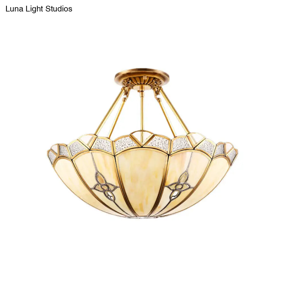 DecorBites™ DecorBites™ Semi-Flush Mount Colonial Bedroom Light Fixture - 4 Bulbs, Frosted Glass, Brass Finish, Close to Ceiling Lighting - 18"/19.5" W Dome