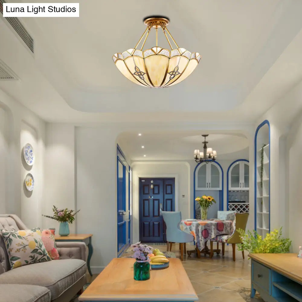 DecorBites™ DecorBites™ Semi-Flush Mount Colonial Bedroom Light Fixture - 4 Bulbs, Frosted Glass, Brass Finish, Close to Ceiling Lighting - 18"/19.5" W Dome