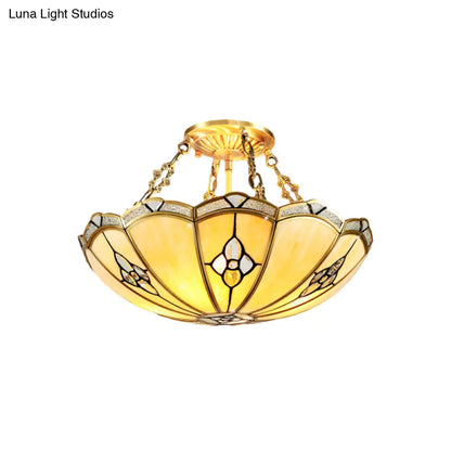 DecorBites™ DecorBites™ Semi-Flush Mount Colonial Bedroom Light Fixture - 4 Bulbs, Frosted Glass, Brass Finish, Close to Ceiling Lighting - 18"/19.5" W Dome