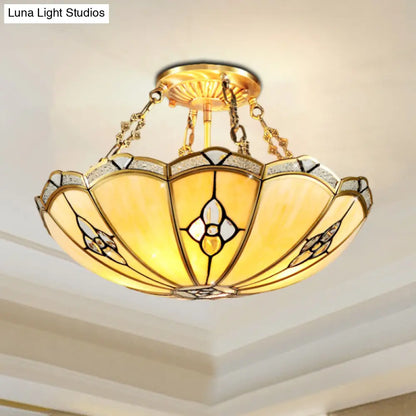 DecorBites™ DecorBites™ Semi-Flush Mount Colonial Bedroom Light Fixture - 4 Bulbs, Frosted Glass, Brass Finish, Close to Ceiling Lighting - 18"/19.5" W Dome