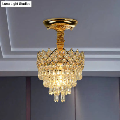 Lámpara de techo semiempotrada DecorBites™ con forma de gota de cristal y corona dorada - Tradicional de 1 luz para sala de estar