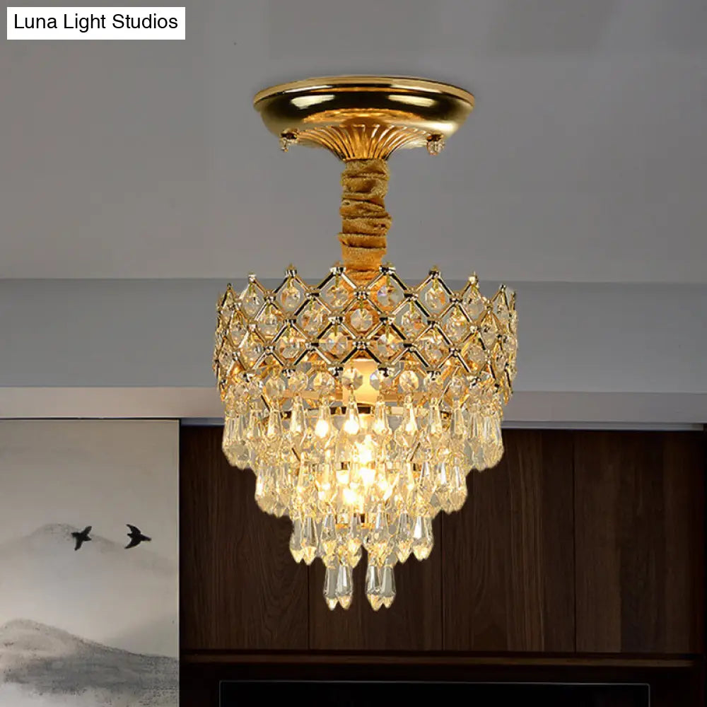 Lámpara de techo semiempotrada DecorBites™ con forma de gota de cristal y corona dorada - Tradicional de 1 luz para sala de estar