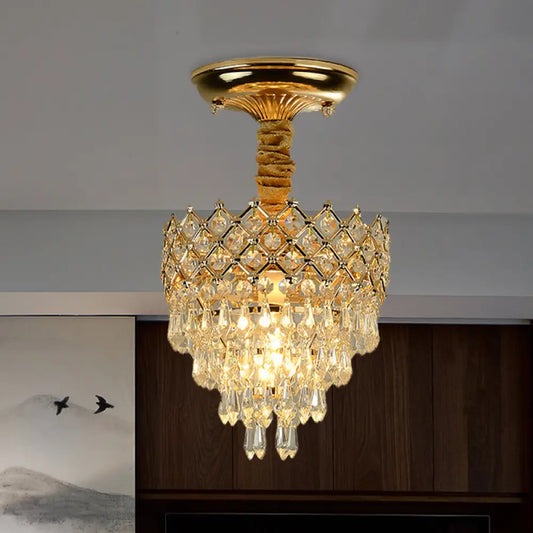 DecorBites™ DecorBites™ Semi Flush Mount Crystal Droplet Ceiling Lamp with Gold Crown Top - Traditional 1-Light for Sitting Room