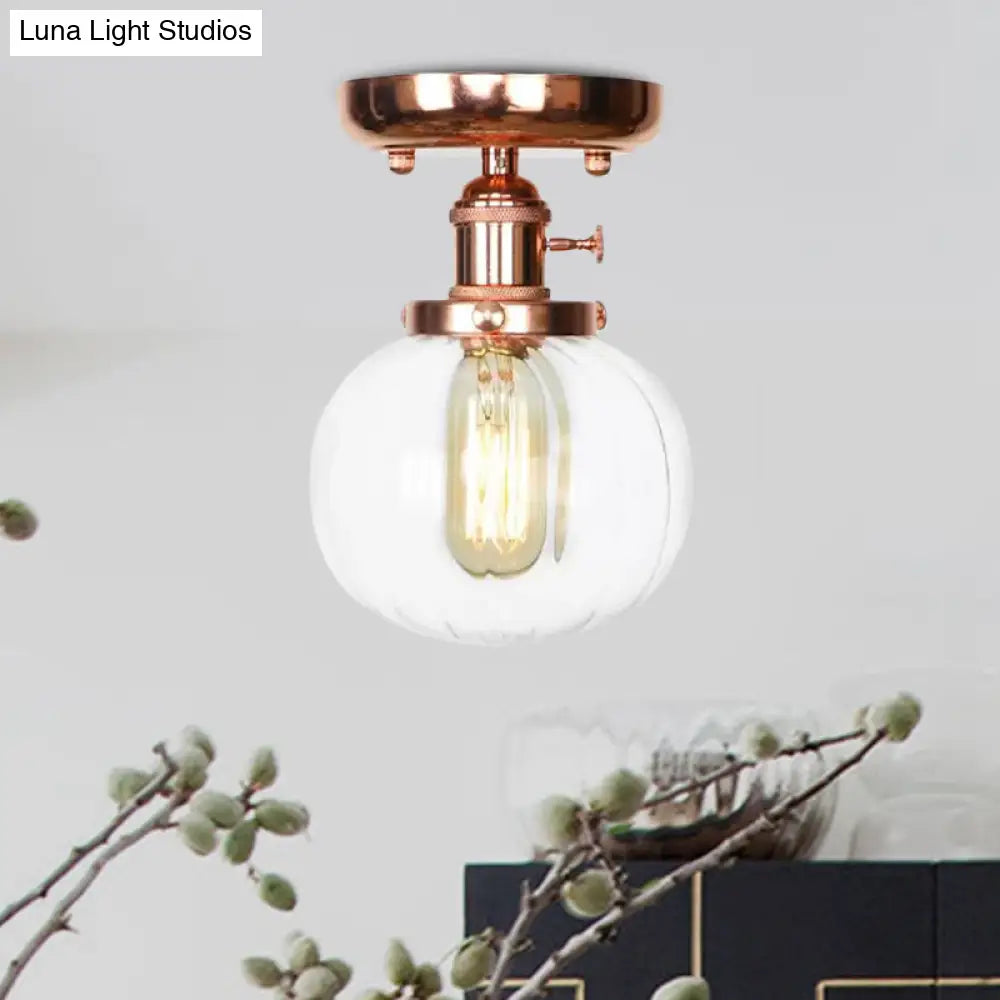 Semi Flush Mount Industrial Ceiling Light Fixture with Globe/Wide Flare/Diamond Design and Clear/Amber Glass Shade