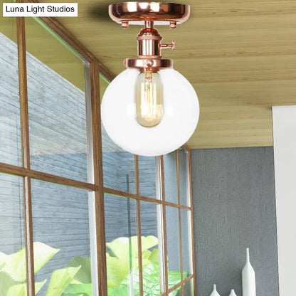 Semi Flush Mount Industrial Ceiling Light Fixture with Globe/Wide Flare/Diamond Design and Clear/Amber Glass Shade