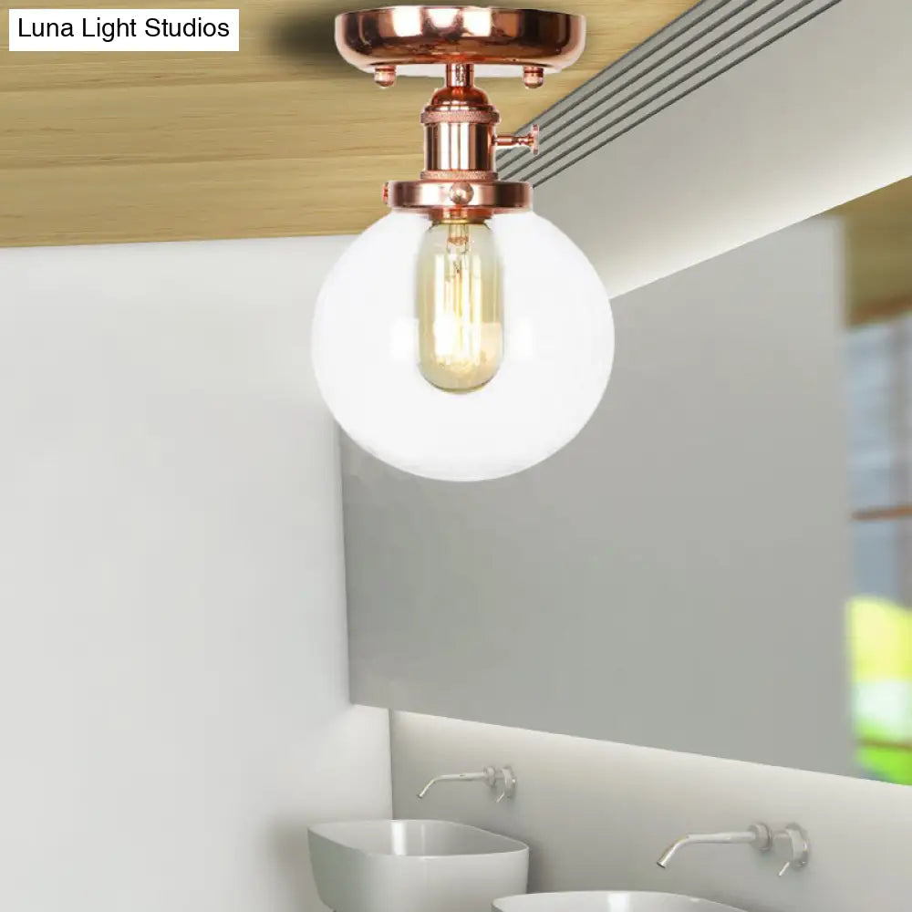 Semi Flush Mount Industrial Ceiling Light Fixture with Globe/Wide Flare/Diamond Design and Clear/Amber Glass Shade