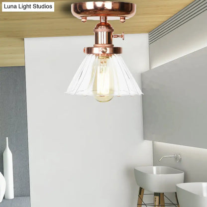 Semi Flush Mount Industrial Ceiling Light Fixture with Globe/Wide Flare/Diamond Design and Clear/Amber Glass Shade