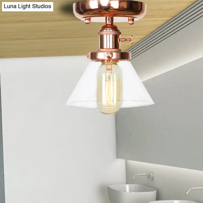 Semi Flush Mount Industrial Ceiling Light Fixture with Globe/Wide Flare/Diamond Design and Clear/Amber Glass Shade