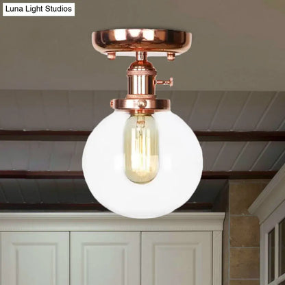 Semi Flush Mount Industrial Ceiling Light Fixture with Globe/Wide Flare/Diamond Design and Clear/Amber Glass Shade