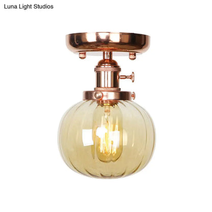 Semi Flush Mount Industrial Ceiling Light Fixture with Globe/Wide Flare/Diamond Design and Clear/Amber Glass Shade