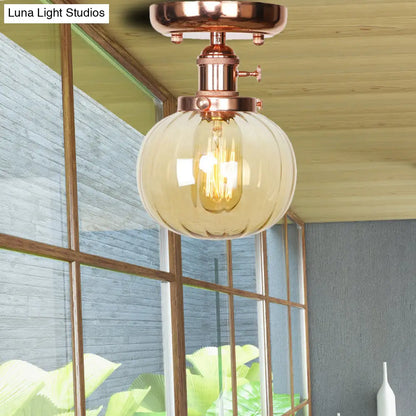 Semi Flush Mount Industrial Ceiling Light Fixture with Globe/Wide Flare/Diamond Design and Clear/Amber Glass Shade