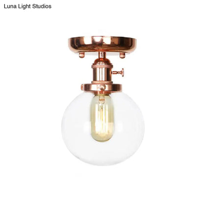 Semi Flush Mount Industrial Ceiling Light Fixture with Globe/Wide Flare/Diamond Design and Clear/Amber Glass Shade