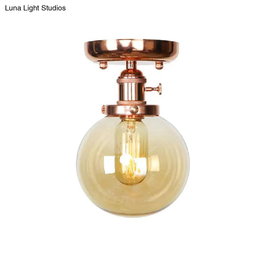 Semi Flush Mount Industrial Ceiling Light Fixture with Globe/Wide Flare/Diamond Design and Clear/Amber Glass Shade