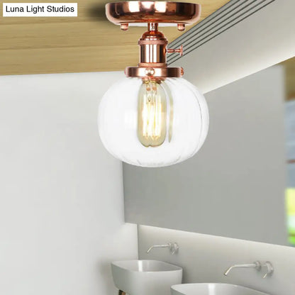 Semi Flush Mount Industrial Ceiling Light Fixture with Globe/Wide Flare/Diamond Design and Clear/Amber Glass Shade