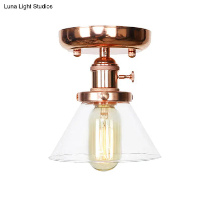 Semi Flush Mount Industrial Ceiling Light Fixture with Globe/Wide Flare/Diamond Design and Clear/Amber Glass Shade