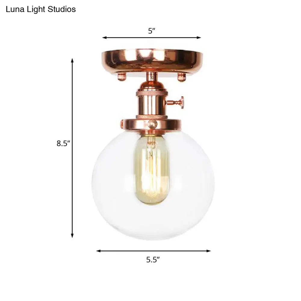 Semi Flush Mount Industrial Ceiling Light Fixture with Globe/Wide Flare/Diamond Design and Clear/Amber Glass Shade