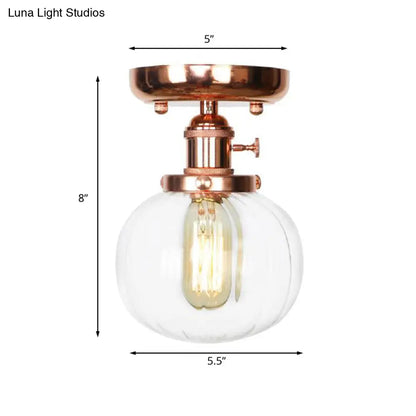 Semi Flush Mount Industrial Ceiling Light Fixture with Globe/Wide Flare/Diamond Design and Clear/Amber Glass Shade