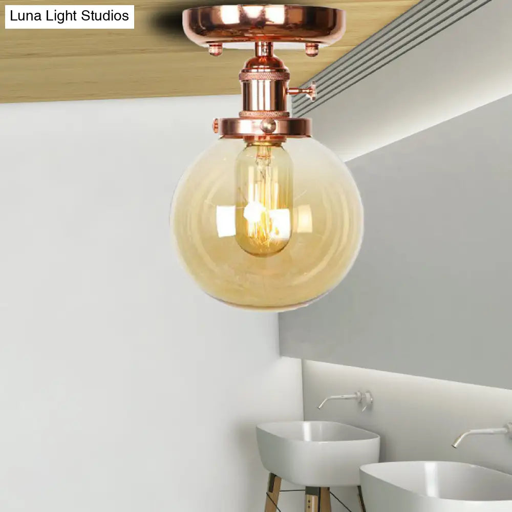 Semi Flush Mount Industrial Ceiling Light Fixture with Globe/Wide Flare/Diamond Design and Clear/Amber Glass Shade