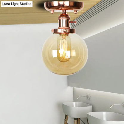 Semi Flush Mount Industrial Ceiling Light Fixture with Globe/Wide Flare/Diamond Design and Clear/Amber Glass Shade