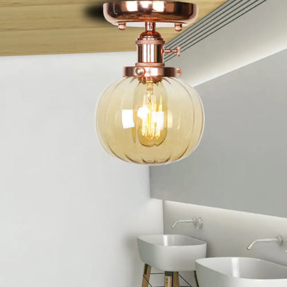 Semi Flush Mount Industrial Ceiling Light Fixture with Globe/Wide Flare/Diamond Design and Clear/Amber Glass Shade