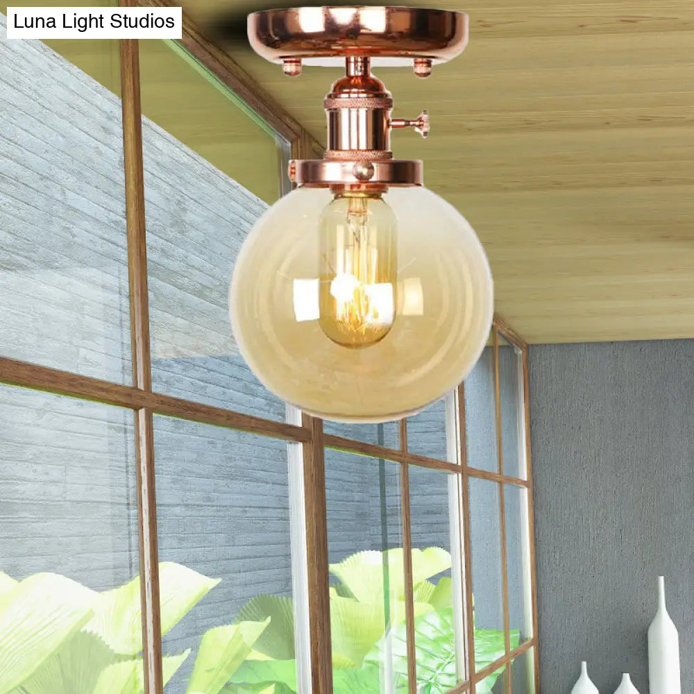 Semi Flush Mount Industrial Ceiling Light Fixture with Globe/Wide Flare/Diamond Design and Clear/Amber Glass Shade