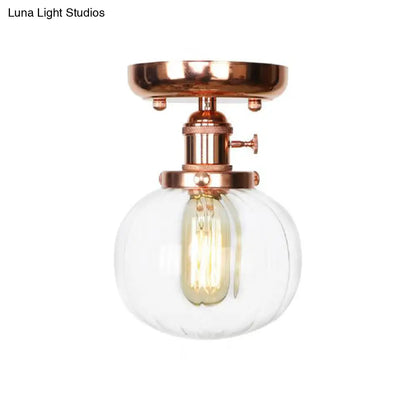 Semi Flush Mount Industrial Ceiling Light Fixture with Globe/Wide Flare/Diamond Design and Clear/Amber Glass Shade