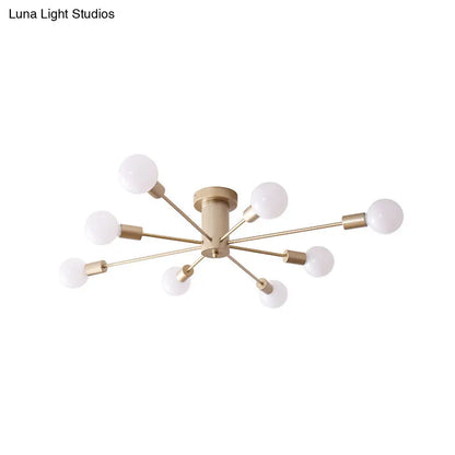 DecorBites™ DecorBites™ Semi Flush Mount Industrial Gold Metal Ceiling Light Fixture - Exposed Lights - Ideal for Living Room - 8/10 Rating
