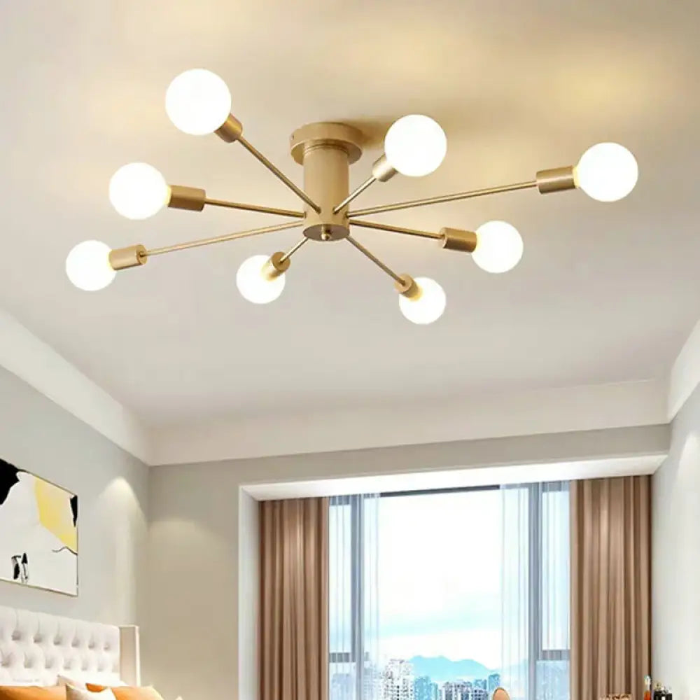 DecorBites™ DecorBites™ Semi Flush Mount Industrial Gold Metal Ceiling Light Fixture - Exposed Lights - Ideal for Living Room - 8/10 Rating