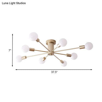 DecorBites™ DecorBites™ Semi Flush Mount Industrial Gold Metal Ceiling Light Fixture - Exposed Lights - Ideal for Living Room - 8/10 Rating